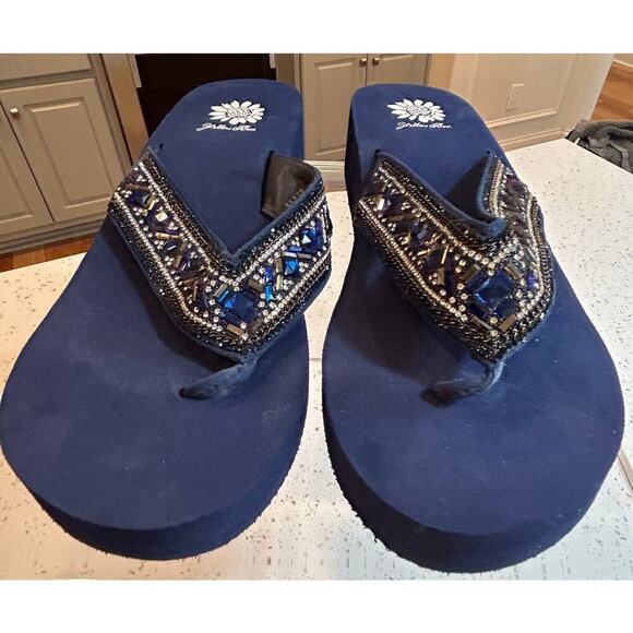 Yellow Box Blue Jeweled Leather Sandals - Women's 9.5 NWT - Picture 2 of 6